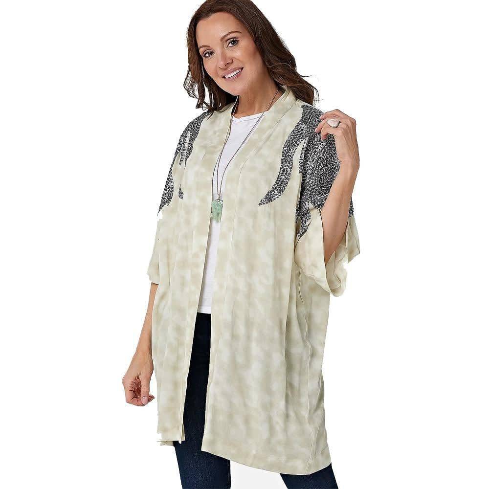 Haute Hippie Tribe Woven Cardigan Sequin Embellishment Champagne Cloud -